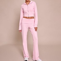 Ensemble de survêtement en coton pour femmes, design personnalisé en gros, deux pièces : sweat à capuche court zippé et pantalon de survêtement, tenues de sport