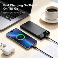 Batterie externe magnétique sans fil 5000 mAh 22,5 W à charge rapide avec affichage LED, en alliage d'aluminium, chargeur portable avec entrée Type-C