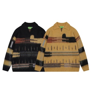 En oferta, prendas de punto, suéter de moda con cuello vuelto estándar para hombre, jerséis cómodos a rayas de bloque de Color para hombre - Product Image 5