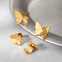 Anting-anting manset kupu-kupu bunga manis imut anti air berlapis PVD Joolim grosir, perhiasan stainless steel