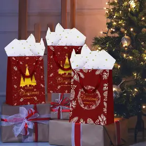 Impresión personalizada Navidad vacaciones Goody Treat regalo bolsas de papel para las aulas dulces fiesta favores envoltura con papel tisú