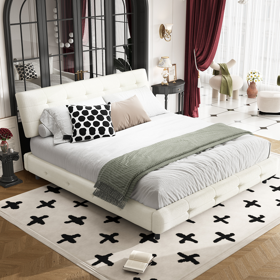 ueen + Beige/White + Chenille