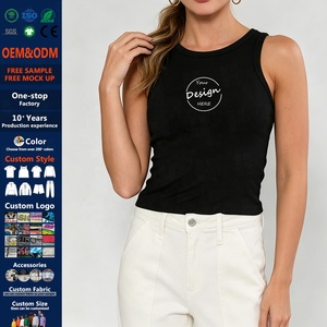 Camisetas sin mangas personalizadas al por mayor, de algodón y spandex elástico, con estampado por transferencia térmica, tipo chaleco, con cuello redondo acanalado, tallas grandes para mujer. - Product Image 1