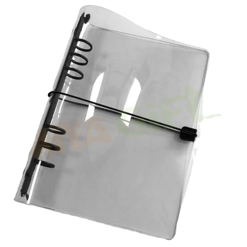Пользовательский 6 кольцевой Обложка для ежедневника из ПВХ, черная Обложка для ежедневника, пластиковая голограмма, прозрачная железная эластичная лента с застежкой