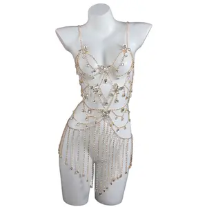 Lujo mariposa borla falda Top sujetador cadena Rhinestone cuerpo cadena joyería vestido para mujer playa Bikini Accesorios