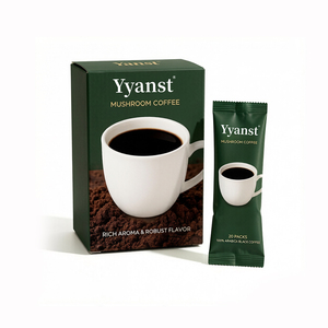 Extracto Natural de Plantas de Champiñones, Café Negro, 20 Sobres, Caja de Papel Verde Oscuro, Bebida de Café en Polvo 100% Arábica Crudo - Product Image 1