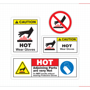 ระวังพื้นผิวที่ร้อน ห้ามสัมผัส ป้ายเตือน ใส่ถุงมือ ระวังอันตรายจากไฟไหม้ ประกาศความปลอดภัย - Product Image 5