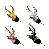 Bouchon de verseur de vin à tête de cerf réutilisable personnalisé en alliage de zinc métal silicone accessoires de vin bouchon de bouteille décoratif vente en gros