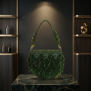 Sac de soirée à rabat de qualité supérieure, bleu, avec franges et accents de perles, fait main, sac à bandoulière, Bright India Exports 1L, écologique - Product Image 2