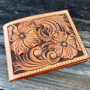 Genuine Leather Floral Filigree and Basket Weave Handmade <strong>Wallet</strong> , Veg Tanned Leather Bi Fold - Product Image 4