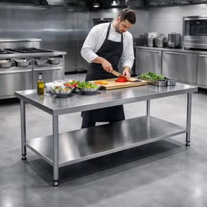 Table de préparation en acier inoxydable de haute qualité, table de travail robuste avec <span class=keywords><strong>étagère</strong></span>s <span class=keywords><strong>pour</strong></span> <span class=keywords><strong>cuisine</strong></span> commerciale - Product Image 1