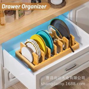 Wooden <b>dish</b> rack, drain rack, multi-compartment desktop pot lid storage rack, simple solid wood kitchen <b>dish</b> organizer. - Product Image 5