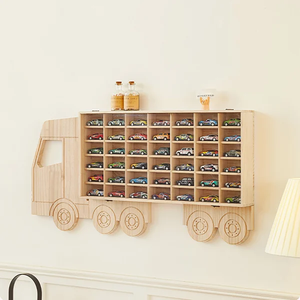 Junji 42-Xe Đồ Chơi Hiển Thị Kệ Xe Tải Đồ Chơi Gỗ Tổ Chức Hộp Với Acrylic Bìa Hot Bánh Xe Xe Gỗ Lưu Trữ Tủ - Product Image 3