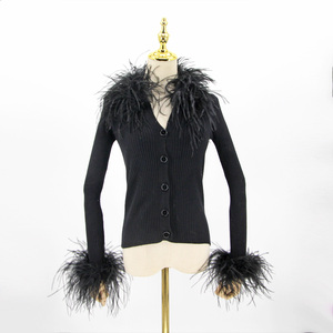 QIUCHEN-suéter de punto QC22015 para mujer, Chaqueta de punto con piel de avestruz, de lujo - Product Image 6