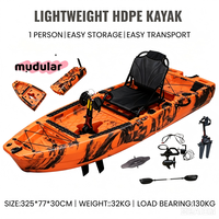 Kayak de pêche modulaire 1 personne en PEHD de 2,4 m/8 pi, moteur électrique en option, léger, 2 sections, facile à transporter, idéal pour les lacs et le surf