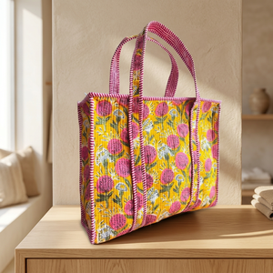 Sac fourre-tout en toile de coton à motifs floraux bohèmes avec renforts en acier inoxydable, grande capacité, pliable, pour les voyages et l'usage quotidien - Product Image 2