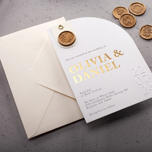 Tarjeta de Invitación Personalizada con Lámina Dorada en Forma de Medio <span class=keywords><strong>Arco</strong></span>, Invitaciones de Boda con Fecha Grabada, Juego de Invitaciones Elegantes para Fiesta de Matrimonio - Product Image 4
