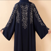 Nouvel ensemble de 3 pièces maxi modeste grande taille avec strass, fleurs et perles, avec ceinture, robes Abaya Jubah de luxe pour femmes musulmanes