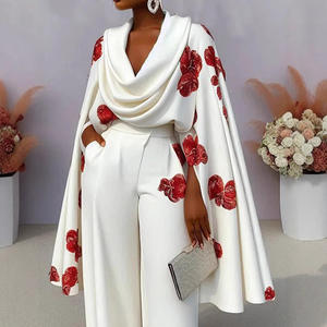 女式新款印花叠领长袖上衣长裤休闲2件套Sehe时尚 - Product Image 2