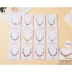 Braccialetto in Acciaio Inossidabile con Perle e Cristalli PULSERA Set di 12 Bracciali Multicolore Fatti a Mano - Product Image 3
