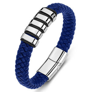 Pulseras Elegantes <span class=keywords><strong>de</strong></span> Acero Inoxidable Negro Estilo Punk con Cuero Azul Verde para Hombres y Niñas, Idea <span class=keywords><strong>de</strong></span> Regalo <span class=keywords><strong>de</strong></span> <span class=keywords><strong>Amistad</strong></span> - Product Image 6
