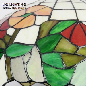 LongHuiJing Rustic Large Tiffany <b>Lamp</b> Stained Glass Flower Lampshade <b>Table</b> <b>Lamps</b> With Vintage Resin <b>Base</b> - Product Image 3