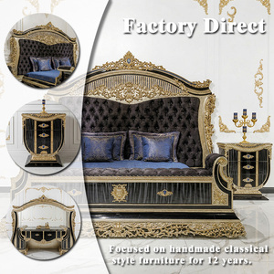 Ensemble de chambre à coucher de style turc de luxe, lit en bois sculpté noir et or doré avec <span class=keywords><strong>commode</strong></span> pour la décoration intérieure de villas royales et palais - Product Image 2