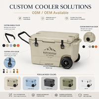 Glacière rotomoulée à roulettes de 45 L avec porte-gobelets, en LLDPE, isolée, pour le camping, la pêche et les activités de plein air