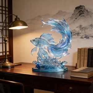 Sculpture en résine transparente personnalisable BZY, décoration d'intérieur, ornement de bureau, cadeau de pendaison de crémaillère, artisanat poisson bleu - Product Image 6