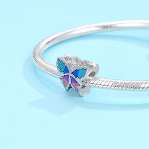 S925 Sterling Silver Colorful Gradient Enamel Butterfly <b>Bead</b> <b>Charm</b> Blue Purple Pink Wings Fit <b>Bracelet</b> Necklace Women Gift - Product Image 3