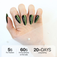 AIERFEI 24 pièces de faux ongles professionnels à presser, longs, en forme d'amande, ongles de luxe à effet œil de chat, pointes d'ongles au design naturel pour un usage quotidien
