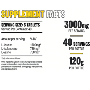 Ingrédients naturels non-OGM, 1000 mg, 2:1:1, acides aminés à chaîne ramifiée, complément nutritionnel optimal, comprimés d'acides aminés - Product Image 2