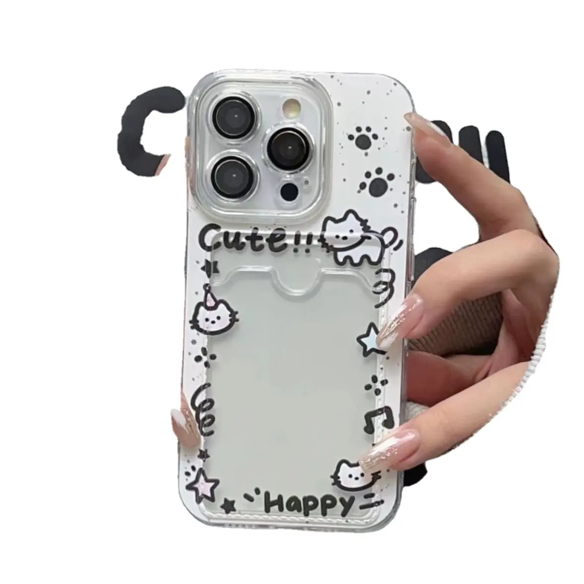 ZJ158 casing kartu untuk menaruh foto, casing ponsel lembut cocok untuk iPhone 15pro max/15pro/15/14pro max/13/12/11pro/xr/xs/8p/7