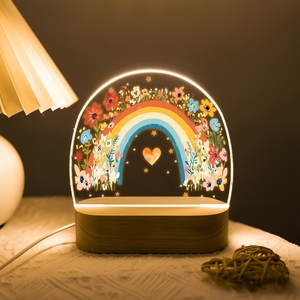 Customized Visual Warmth 3D Wooden Base Square Laser-Engraved Acrylic Board LED <b>Table</b> Lamp with Modern Design Dimmable USB Power - Product Image 1