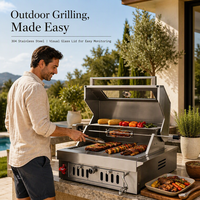 Barbecue au charbon de bois autoportant en acier inoxydable 304 robuste avec capot pour patio extérieur, jardin et cuisine