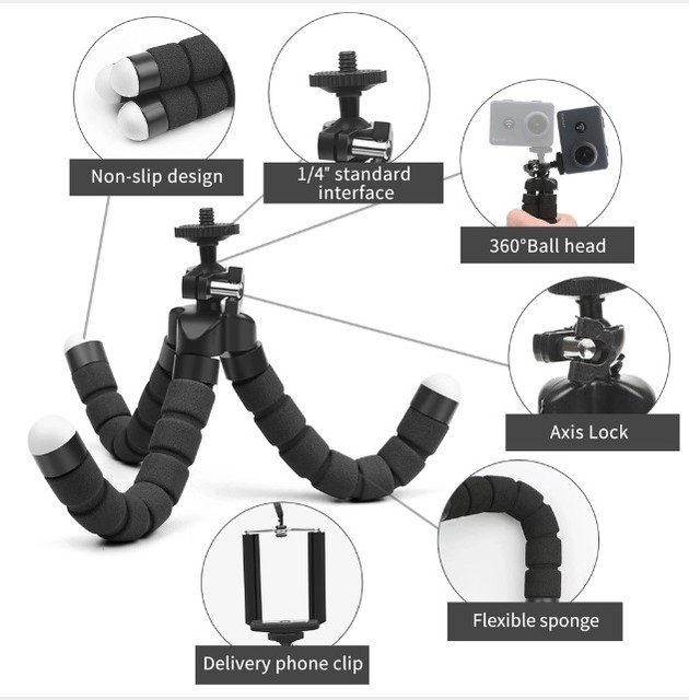 Good Quality Flexible Phone Holder Vlog Sponge Octopus Action Camera Mount Mini Selfie Tripod Stand for GoPro Hero Iphone IPAD