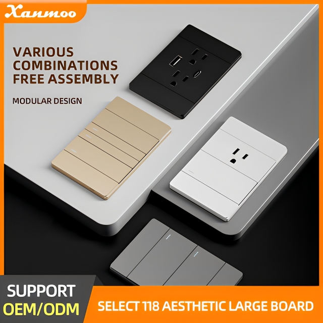 Flame Retardant PC Material 118 Type US Standard Large Board Wall Switch Socket with USB