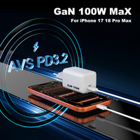 Chargeur PD GaN 100W USB-C, entrée haute et basse tension, charge rapide PD3.2 AVS pour iPhone, ordinateur portable, chargeur mural 100W PPS pour Samsung