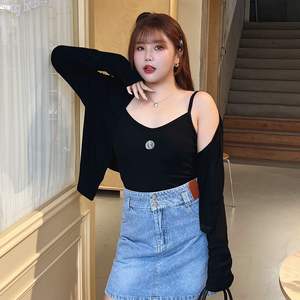 Cárdigan de Punto para Mujer Runqi, Negro, Manga Larga, Asimétrico, Color Sólido, Talla Grande, Top Otoñal para Mujeres Curvilíneas - Product Image 3