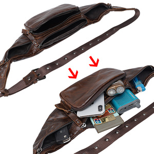 <span class=keywords><strong>MAROQUINERIE</strong></span> Marron Vintage Huile Cire En Cuir Véritable Ceinture Sac <span class=keywords><strong>Banane</strong></span> Café En Cuir Véritable Sac De Taille Pour Homme - Product Image 3