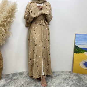 2002# Modesty Moon Embroidery Open Abaya for Muslim Women Crepe Cardigan Islamic Clothing Ramadan Eid Outfit 4 Colors - Product Image 3