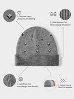 Bonnet en tricot jacquard pour femme, motif cœur, chaud et décontracté, idéal pour l'hiver