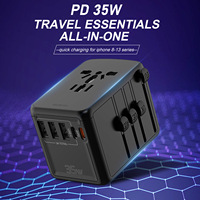 Chargeur de voyage GaN 35W PD, adaptateur de voyage universel à double USB-C à charge rapide, convertisseur de prise universel pour téléphone, tablette, ordinateur portable