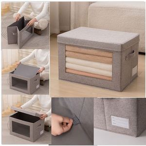 Cotton and Linen Fabric <b>Storage</b> <b>Boxes</b> Closet Clothes Organizers Visual Windows <b>Storage</b> <b>Bins</b> with Lids - Product Image 4