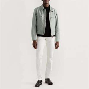 OEM Patch in pelle personalizzata da uomo verde Lime 100% cotone con cerniera in saia giacca classica da lavoro lavata - Product Image 4