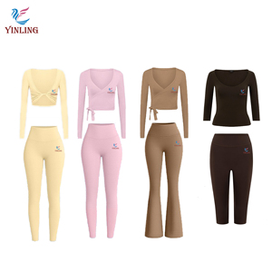 <strong>Women's</strong> Lightweight Sustainable Yoga Sets-New Product Solid <strong>Pattern</strong> Elastic Waist Yoga Pants and <strong>Leggings</strong> Seamless Yoga Set - Product Image 3