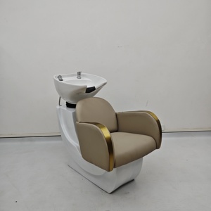 Fauteuil de lavage moderne pour salon, lit de lavage de cheveux avec bassin en céramique, mobilier de studio de beauté en cuir PU - Product Image 3