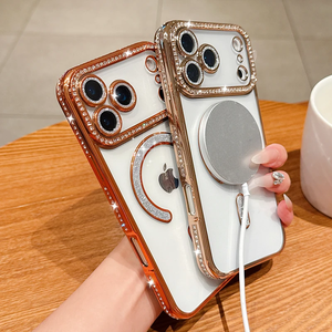 เคสโทรศัพท์แบบใสหรูหราประดับคริสตัลพร้อมเลนส์ป้องกัน สำหรับ iPhone 17 Pro Max 17 Air รองรับการชาร์จไร้สายแบบแม่เหล็ก สำหรับ iPhone 18 Pro - Product Image 1