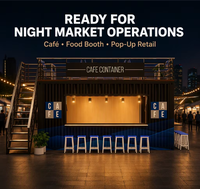 Kiosque mobile moderne et tendance en conteneur pour stand extérieur, marché nocturne, grande événementielle, présentation de snacks, festival, rue alimentaire