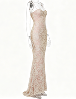 Robe longue d'été 2026 sexy et tendance pour femme, en maille unie, tissée respirante, avec empiècements en dentelle, bretelles spaghetti, taille élastique et coupe ajustée, style licou